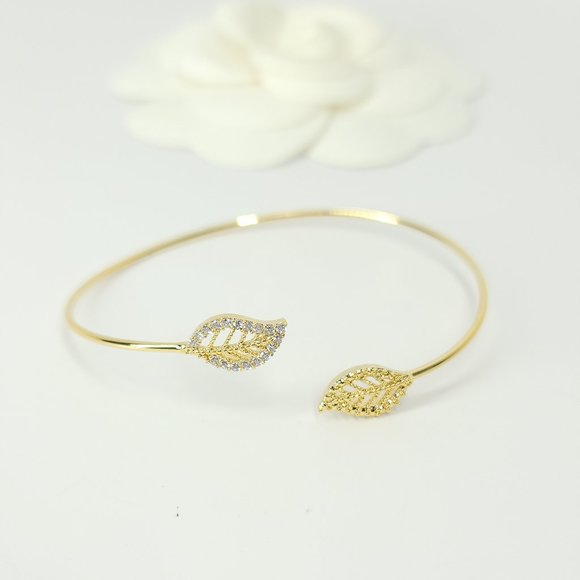 SueSue Jewelry - NEW Pave CZ Leaf Open Cuff Bracelet NWT